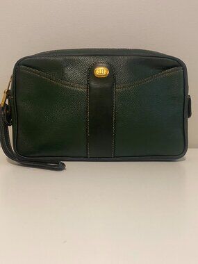 Dunhill Green Leather Clutch Bag Vintage Zip Top Organizer Travel Pouch/Wrislet